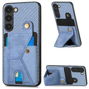 For Samsung Galaxy S23 5G Carbon Fiber Wallet Flip Card Holder Phone Case(Blue)