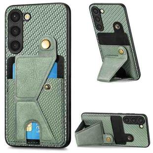 For Samsung Galaxy S23 5G Carbon Fiber Wallet Flip Card Holder Phone Case(Green)