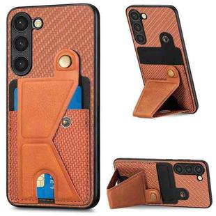 For Samsung Galaxy S23 5G Carbon Fiber Wallet Flip Card Holder Phone Case(Brown)