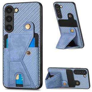 For Samsung Galaxy S23+ 5G Carbon Fiber Wallet Flip Card Holder Phone Case(Blue)