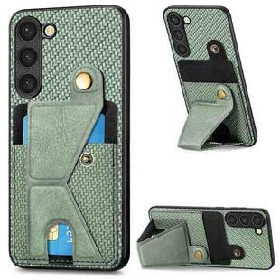 For Samsung Galaxy S23+ 5G Carbon Fiber Wallet Flip Card Holder Phone Case(Green)