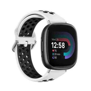 For Fitbit Versa 4 Two-Color Perforated Breathable Silicone Watch Band(White+Black)
