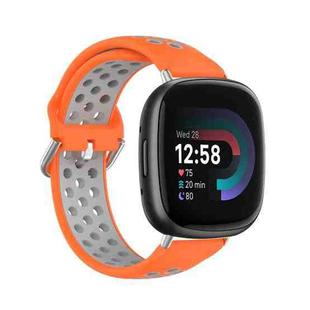 For Fitbit Versa 4 Two-Color Perforated Breathable Silicone Watch Band(Orange+Grey)