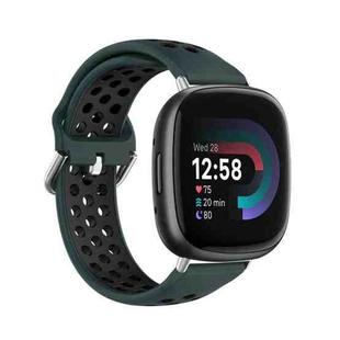 For Fitbit Versa 4 Two-Color Perforated Breathable Silicone Watch Band(Olive Green + Black)