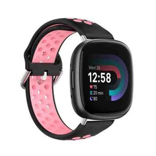 For Fitbit Versa 4 Two-Color Perforated Breathable Silicone Watch Band(Black+Pink)