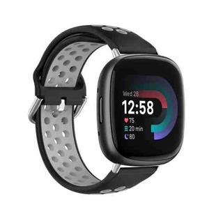 For Fitbit Versa 4 Two-Color Perforated Breathable Silicone Watch Band(Black+Grey)