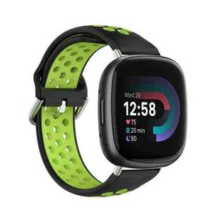 For Fitbit Versa 4 Two-Color Perforated Breathable Silicone Watch Band(Black+Lime)