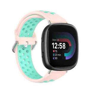 For Fitbit Versa 4 Two-Color Perforated Breathable Silicone Watch Band(Pink+Water Duck)