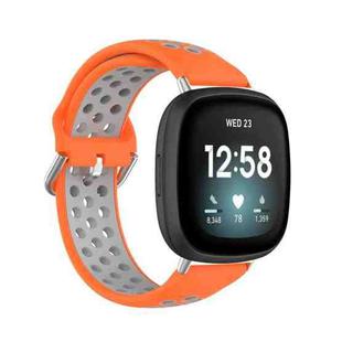 For Fitbit Versa 3 Two-Color Perforated Breathable Silicone Watch Band(Orange+Grey)