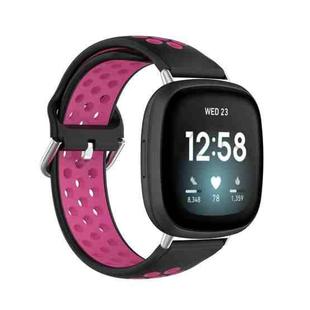 For Fitbit Versa 3 Two-Color Perforated Breathable Silicone Watch Band(Black+Rose Red)