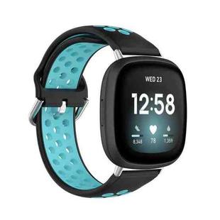 For Fitbit Versa 3 Two-Color Perforated Breathable Silicone Watch Band(Black+Teal)