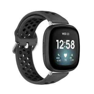 For Fitbit Versa 3 Two-Color Perforated Breathable Silicone Watch Band(Black+Black)
