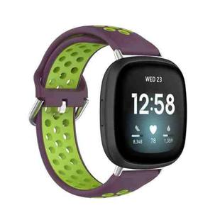 For Fitbit Versa 3 Two-Color Perforated Breathable Silicone Watch Band(Purple+Lime)