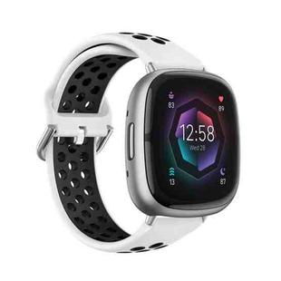 For Fitbit Sense 2 Two-Color Perforated Breathable Silicone Watch Band(White+Black)