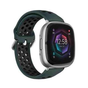 For Fitbit Sense 2 Two-Color Perforated Breathable Silicone Watch Band(Olive Green + Black)
