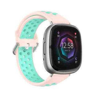 For Fitbit Sense 2 Two-Color Perforated Breathable Silicone Watch Band(Pink+Water Duck)