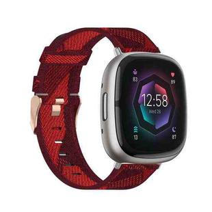 For Fitbit Sense Nylon Weave Canvas Watch Band(Red)