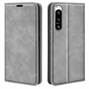 For Sony Xperia 5 IV Retro-skin Magnetic Suction Leather Phone Case(Grey)