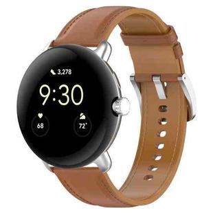 For Google Pixel Watch Leather Embossed Sewing Watch Band(Light Brown)