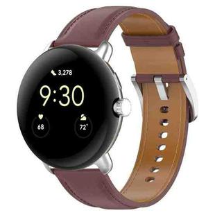 For Google Pixel Watch Leather Embossed Sewing Watch Band(Dark Brown)