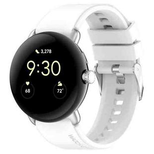 For Google Pixel Watch Metal Connector + Solid Color Silicone Watch Band(White)