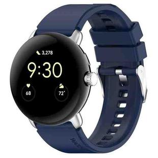 For Google Pixel Watch Metal Connector + Solid Color Silicone Watch Band(Dark Blue)