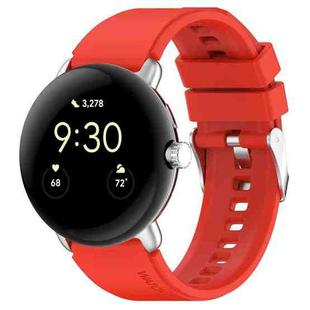 For Google Pixel Watch Metal Connector + Solid Color Silicone Watch Band(Red)