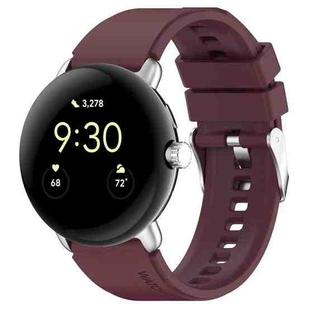 For Google Pixel Watch Metal Connector + Solid Color Silicone Watch Band(Burgundy)