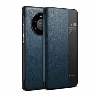 For Huawei Mate 40 Suteni Genuine Leather Side Window View Smart Phone Case(Blue)