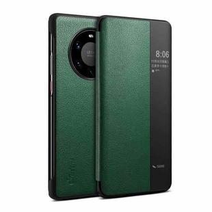 For Huawei Mate 40 Suteni Genuine Leather Side Window View Smart Phone Case(Green)