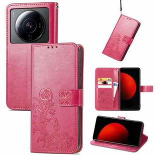 For Xiaomi 12S Ultra Four-leaf Clasp Embossed Leather Phone Case(Magenta)