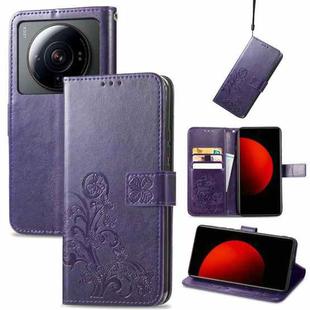For Xiaomi 12S Ultra Four-leaf Clasp Embossed Leather Phone Case(Purple)