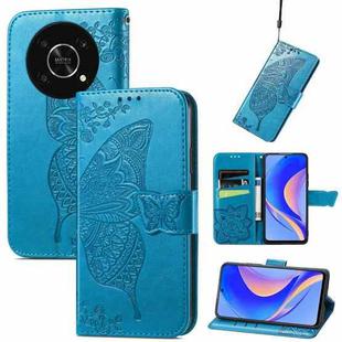 For Huawei nova Y90 Butterfly Love Flower Embossed Horizontal Flip Leather Case with Bracket / Card Slot / Wallet / Lanyard(Blue)