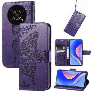 For Huawei nova Y90 Butterfly Love Flower Embossed Horizontal Flip Leather Case with Bracket / Card Slot / Wallet / Lanyard(Dark Purple)
