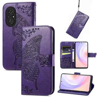 For Huawei Nova 9 SE Butterfly Love Flower Embossed Horizontal Flip Leather Case with Bracket / Card Slot / Wallet / Lanyard(Dark Purple)