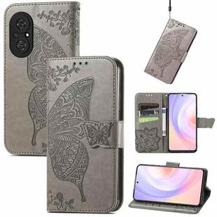 For Huawei Nova 9 SE Butterfly Love Flower Embossed Horizontal Flip Leather Case with Bracket / Card Slot / Wallet / Lanyard(Gray)