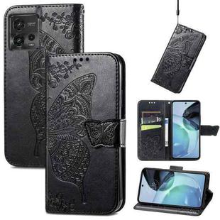 For Motorola Moto G72 Butterfly Love Flower Embossed Horizontal Flip Leather Case with Bracket / Card Slot / Wallet / Lanyard(Black)