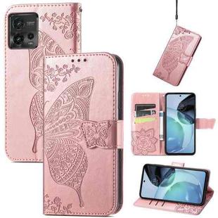 For Motorola Moto G72 Butterfly Love Flower Embossed Horizontal Flip Leather Case with Bracket / Card Slot / Wallet / Lanyard(Rose Gold)