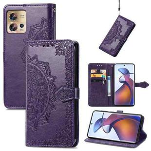 For Motorola Edge 30 Fusion Mandala Flower Embossed Leather Phone Case(Purple)