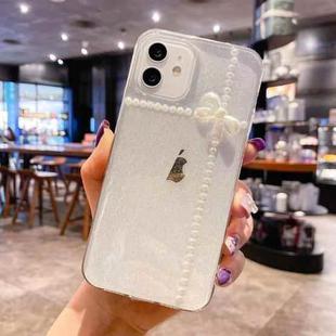For iPhone 14 Pro Max Pearl Bow Glitter Epoxy TPU Phone Case(Cross Knot)