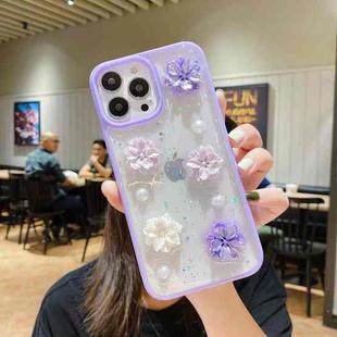 For iPhone 14 Plus 3D Bow Flowers Glitter Epoxy TPU Phone Case(Purple)