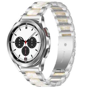 For Galaxy Watch 4 Classic 42 / 46mm Interbead Resin Metal Watch Band(Silver White)