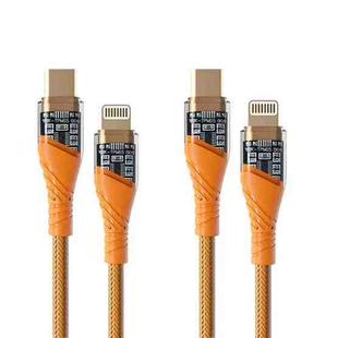 2pcs PD30W USB-C / Type-C to 8 Pin Transparent 3A Fast Charging Data Cable, Length: 1m(Orange)