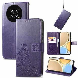 For Huawei Nova Y90 Four-leaf Clasp Embossed Leather Phone Case(Purple)