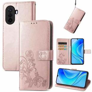 For Huawei Enjoy 50 / nova Y70 Four-leaf Clasp Embossed Leather Phone Case(Rose Gold)