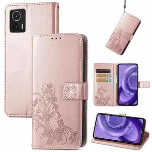 For Motorola Edge 30 Neo Four-leaf Clasp Embossed Leather Phone Case(Rose Gold)