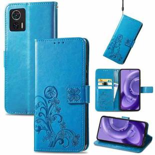 For Motorola Edge 30 Neo Four-leaf Clasp Embossed Leather Phone Case(Blue)