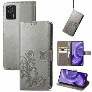 For Motorola Edge 30 Neo Four-leaf Clasp Embossed Leather Phone Case(Gray)