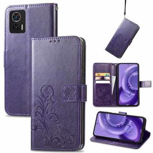 For Motorola Edge 30 Neo Four-leaf Clasp Embossed Leather Phone Case(Purple)