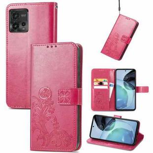 For Motorola Moto G72 Four-leaf Clasp Embossed Leather Phone Case(Magenta)